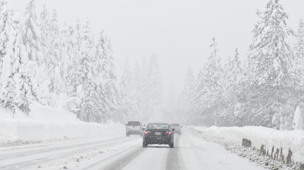 car on snowy road